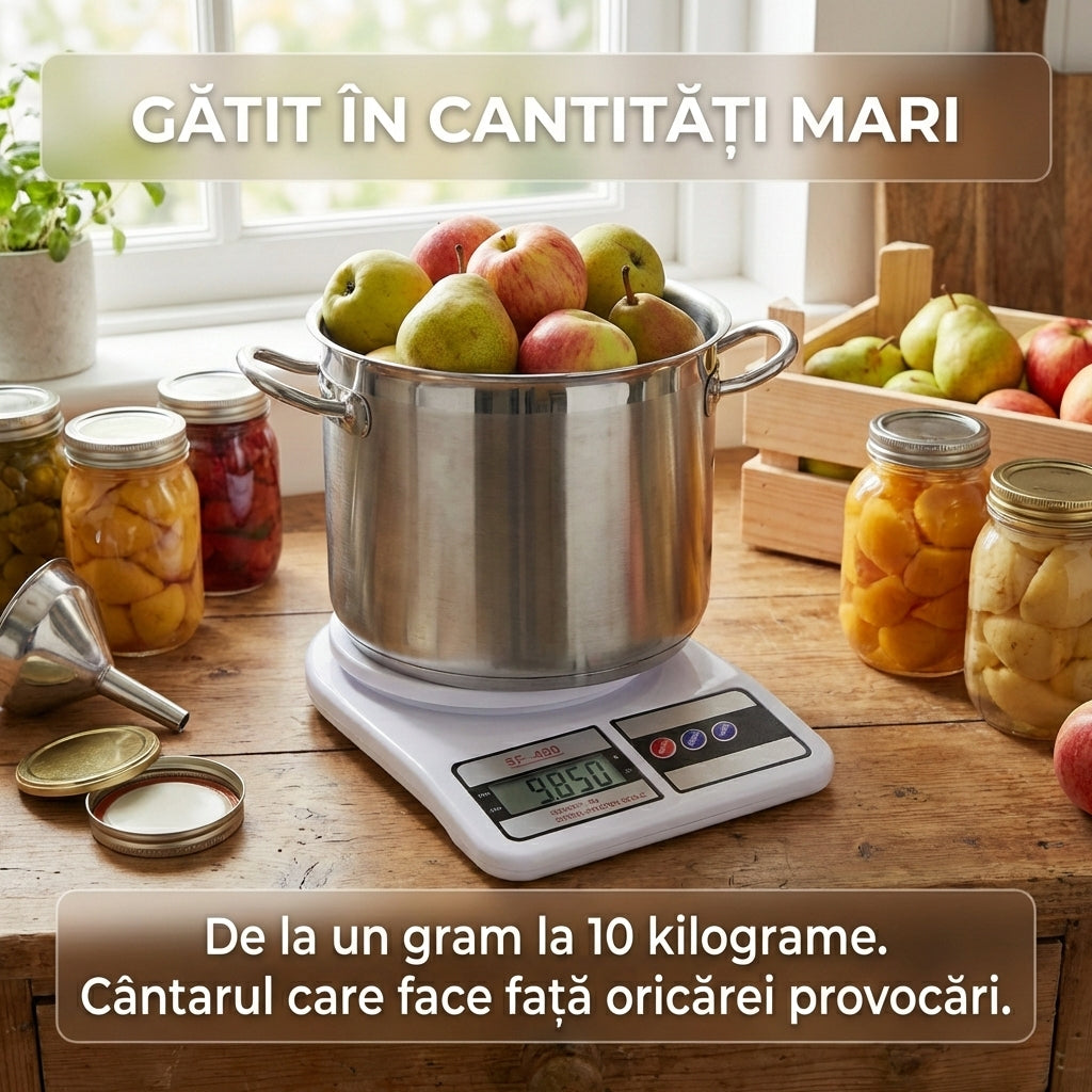Cântar Electronic de Bucătărie de Înaltă Precizie, 10kg, Funcție Tara, Afișaj Digital LCD