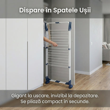 Uscător de Rufe Vertical Dublu Pliabil , 3 Niveluri, Capacitate 30 kg, Portabil, Alb