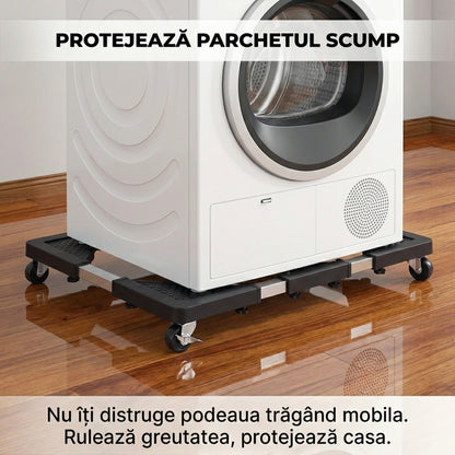 Suport Mobil Reglabil pentru Frigider și Mașina de Spălat, Bază Extensibilă din Oțel Inoxidabil cu Roți