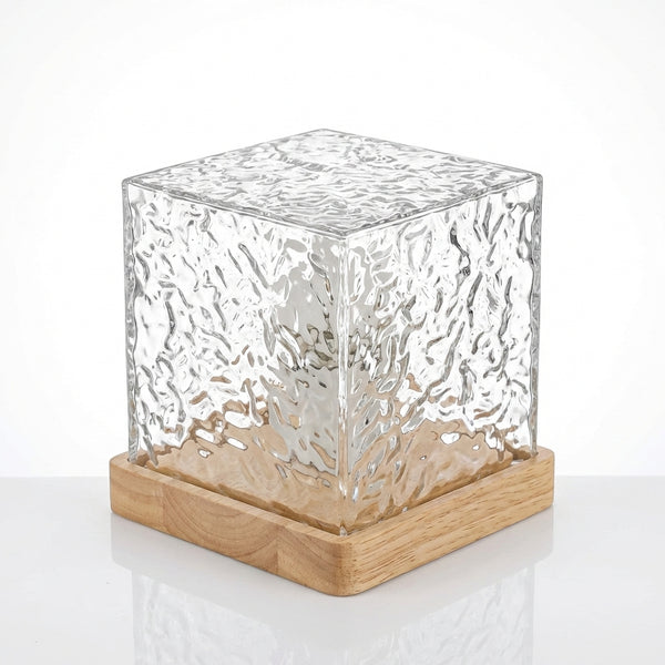 Lampă Ambientală Crystal Cube cu Proiecție Valuri de Apă, LED 3 Culori, Control Tactil, Reîncărcabilă, Efect Relaxant