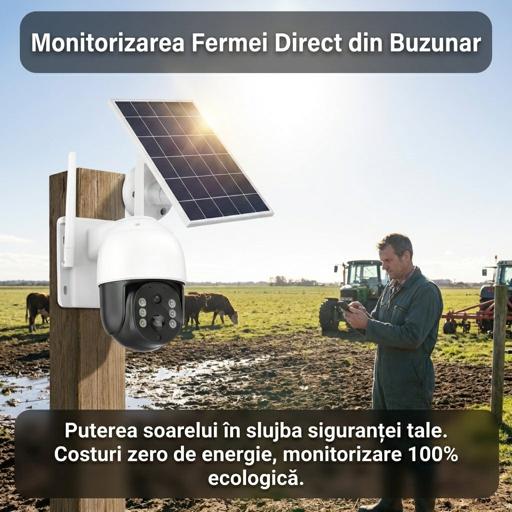Cameră Supraveghere Solară 4G LTE, Vedere Nocturnă, Senzor de Mișcare AI, Comunicare Bidirecțională