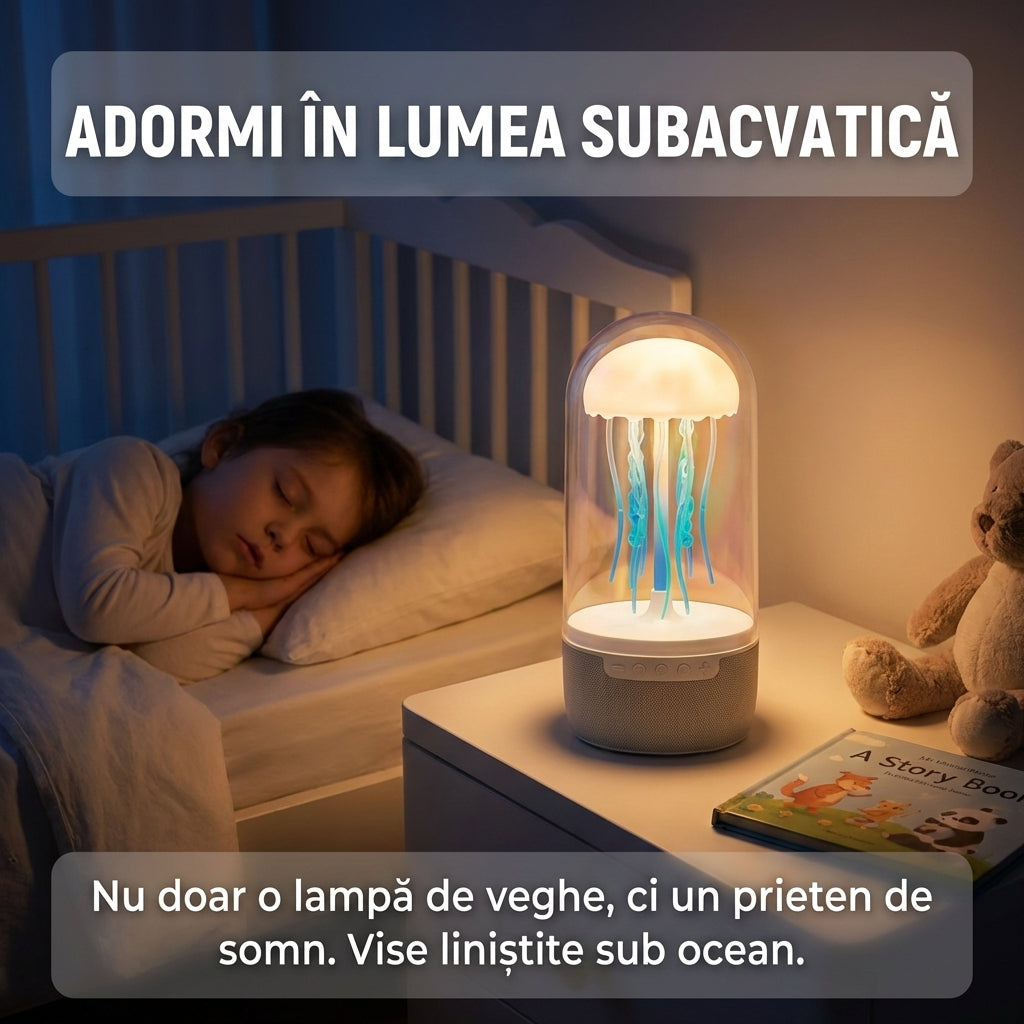 Lampă Meduză Dansatoare cu Boxă Bluetooth, 7 Culori LED, Reîncărcabilă, Veioză Atmosferică pentru Relaxare