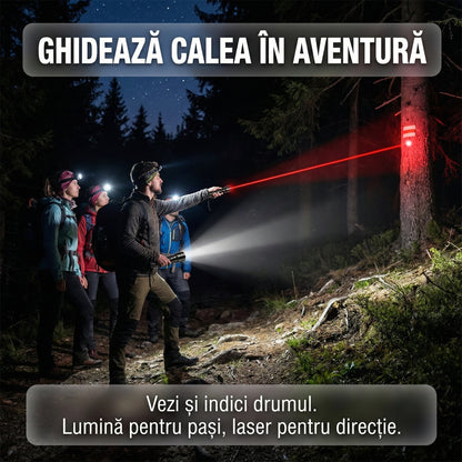 Lanternă LED de Mână Multifuncțională 3-în-1 cu Laser Roșu, Reîncărcabilă, Rezistentă la Șocuri și Apă, Acumulator Inclus