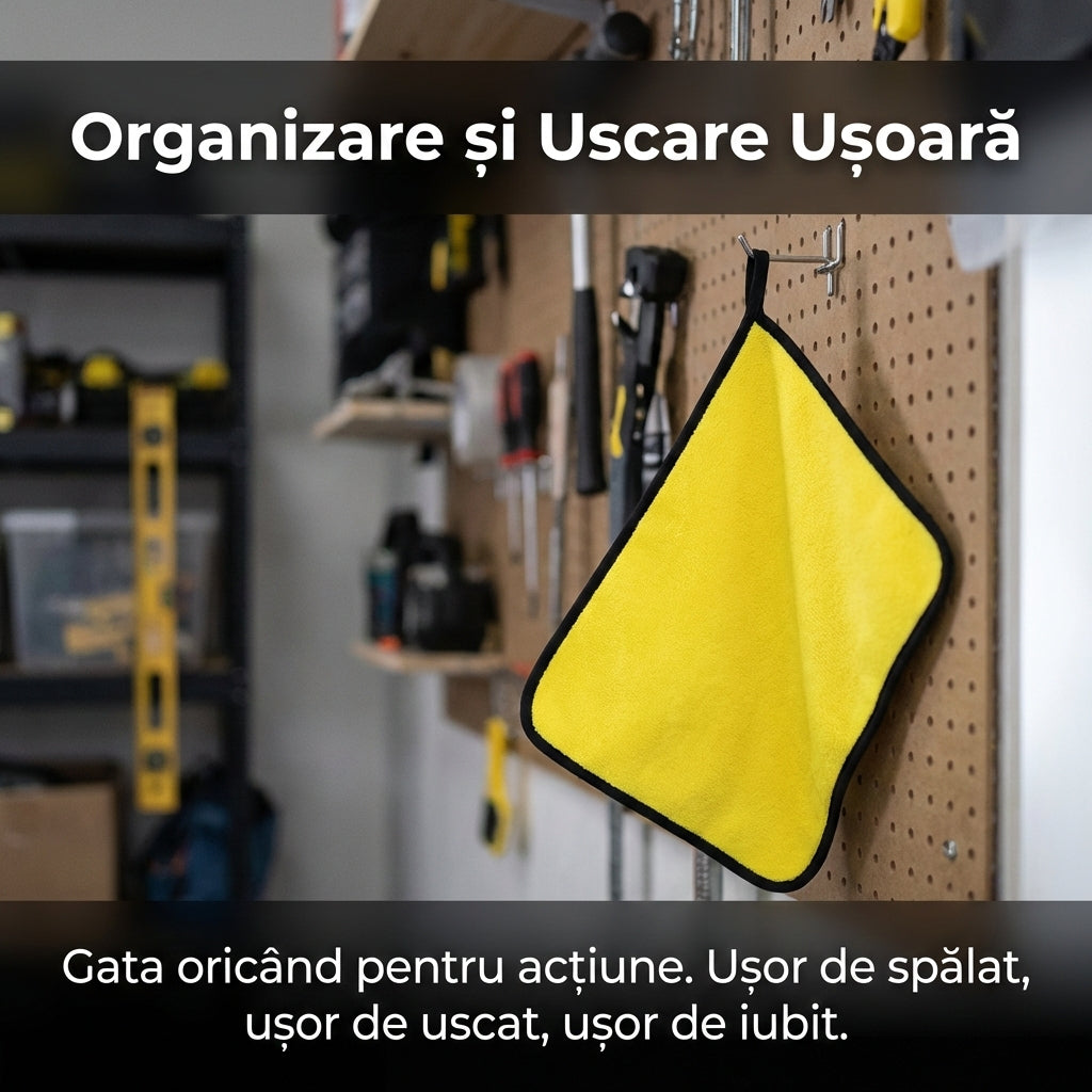 Lavetă Auto Premium din Microfibră cu Margini de Mătase, 30x45 cm, Anti-Zgârieturi și Fără Scame, Galben