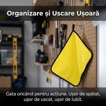 Lavetă Auto Premium din Microfibră cu Margini de Mătase, 30x45 cm, Anti-Zgârieturi și Fără Scame, Galben
