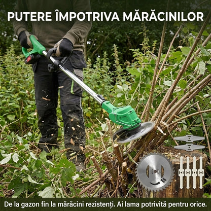 Motocoasă Electrică cu 2 Acumulatori 48V (4000mAh) - Autonomie 4 Ore, Tăiere 300mm & Greutate Redusă (1.2kg)