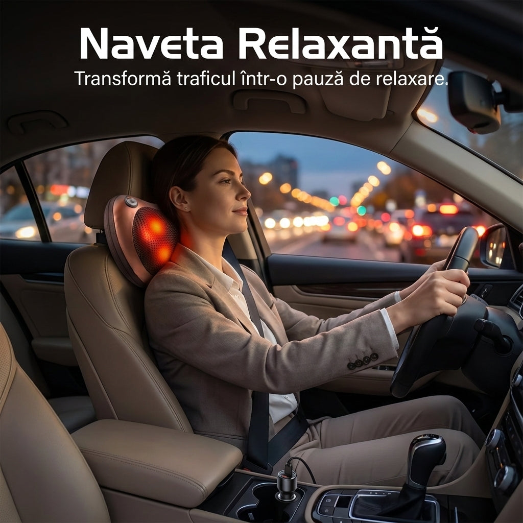 Pernă de Masaj Shiatsu cu Încălzire & 3 Viteze - Masaj Cervical și Lombar pentru Casă și Auto