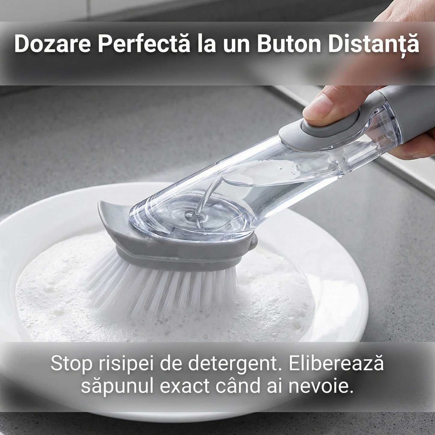 Perie de Curățare 2-în-1 pentru Bucătărie cu Dozator de Detergent și Răzuitor, Mâner Lung Antiderapant