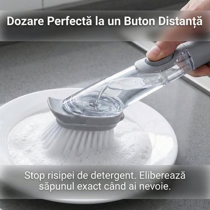 Perie de Curățare 2-în-1 pentru Bucătărie cu Dozator de Detergent și Răzuitor, Mâner Lung Antiderapant