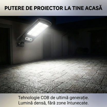 Lampă Solară LED COB 150W, 160 LED-uri, Senzor de Mișcare și Lumină, Telecomandă, Impermeabilă IP65