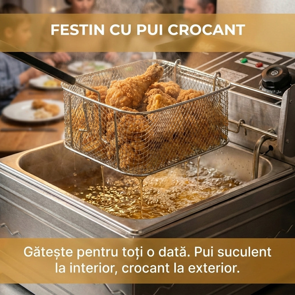 Friteuză Electrică Profesională 5.5L din Oțel Inoxidabil, 2500W, Termostat Reglabil