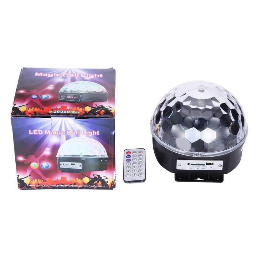 Glob Disco LED RGB cu difuzor, MP3 player, USB și card SD, joc rotativ de lumini, telecomandă inclusă