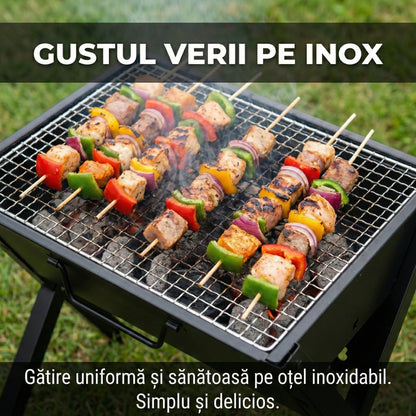 Grătar Portabil Pliabil Tip Valiză (Diplomat) - Grill Inox, Accesorii Incluse & Dimensiuni 44x27cm