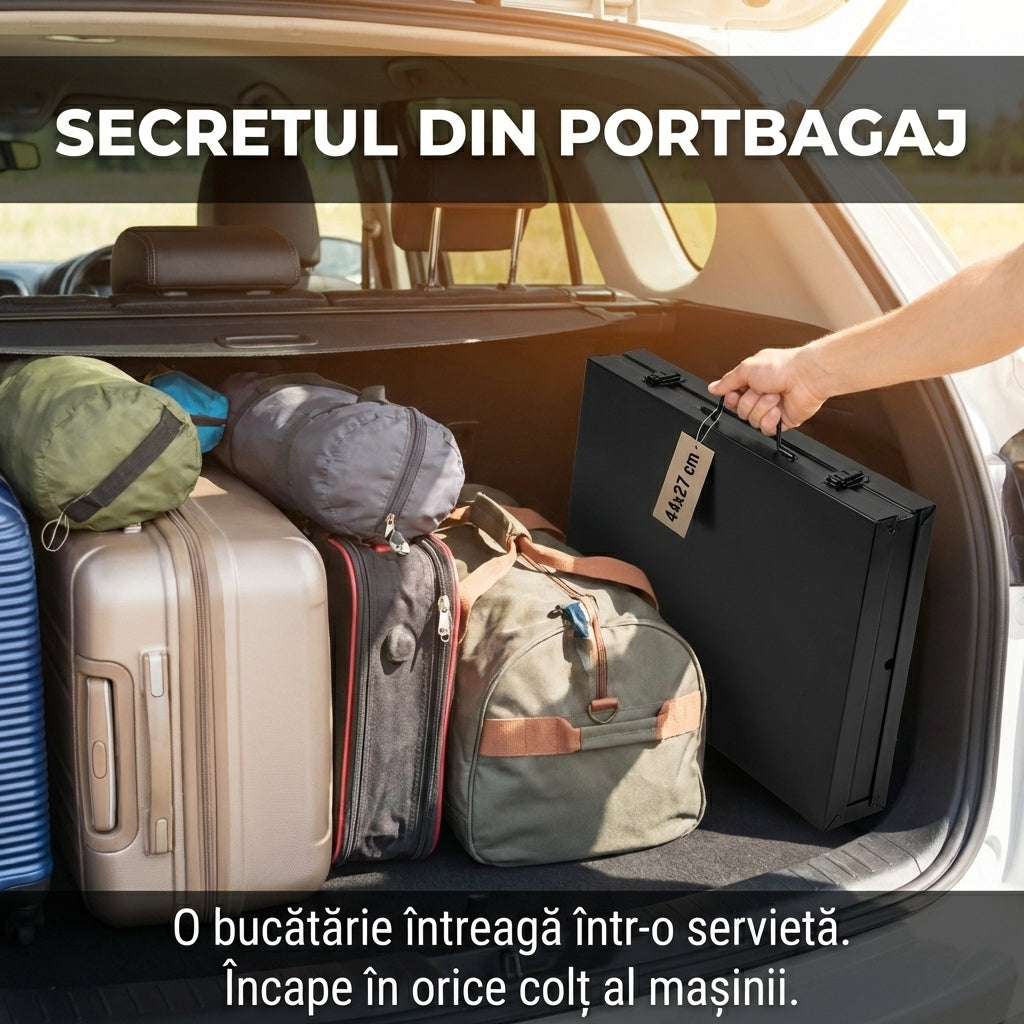 Grătar Portabil Pliabil Tip Valiză (Diplomat) - Grill Inox, Accesorii Incluse & Dimensiuni 44x27cm