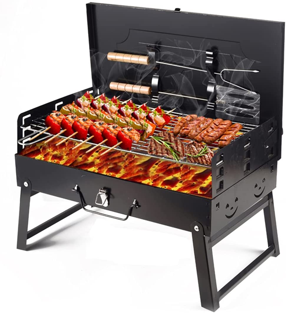 Grătar portabil pliabil tip Diplomat, grill din inox, accesorii incluse, 27x6x44 cm