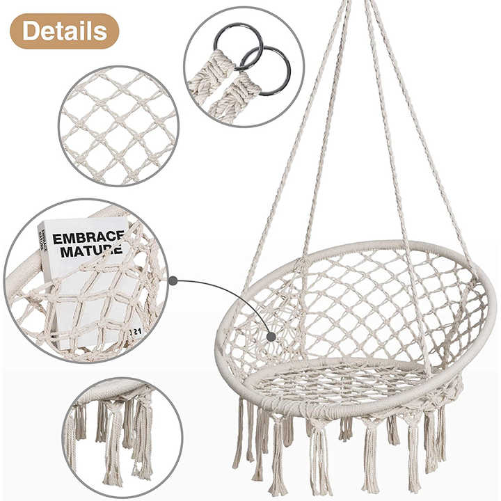 Leagăn Suspendat cu Franjuri, Bumbac Împletit, 150kg, Interior/Exterior