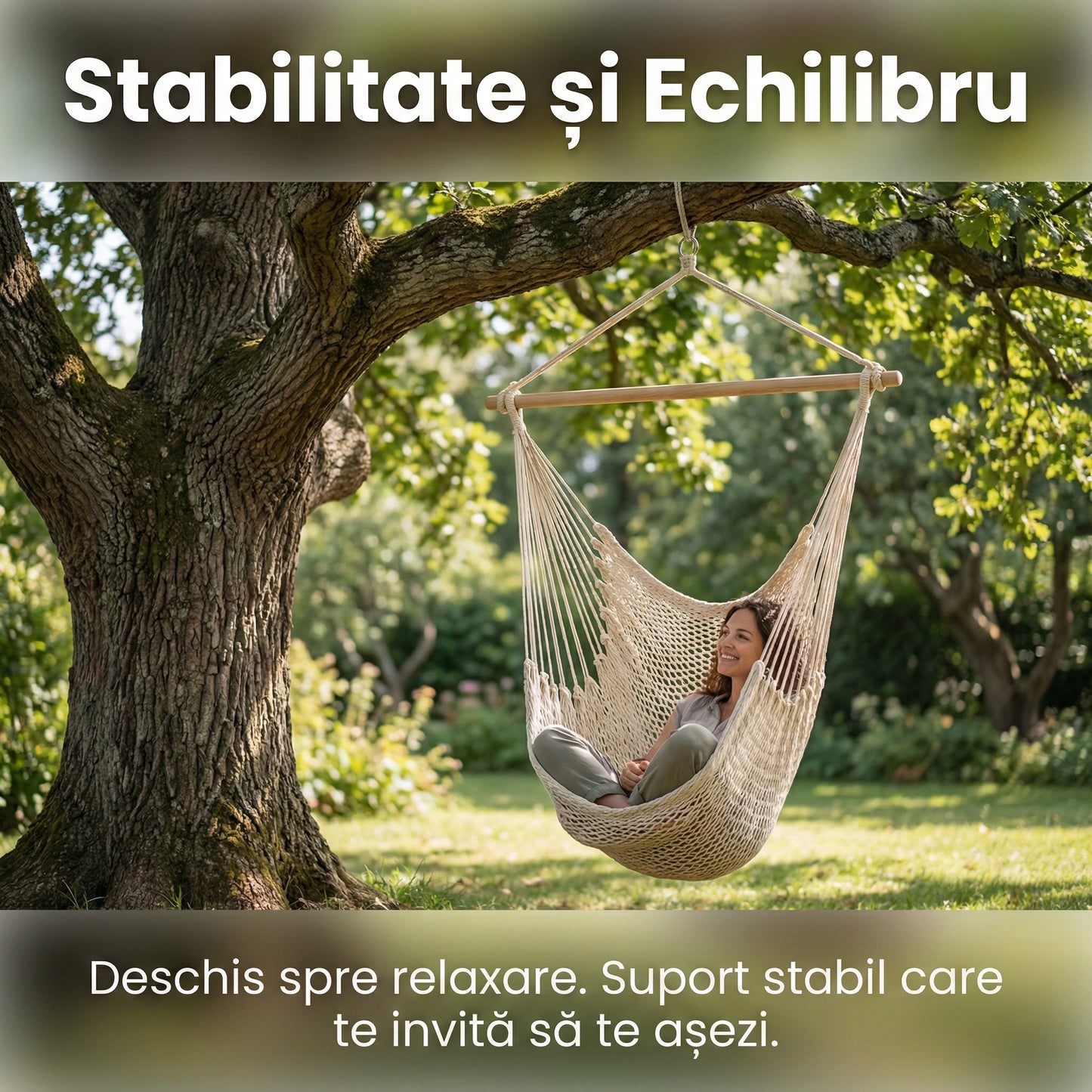 Hamac Brazilian Tip Scaun Suspendat, Bumbac și Poliester, 90x120 cm, Stil Boho, Greutate Maximă 120 kg, Bej