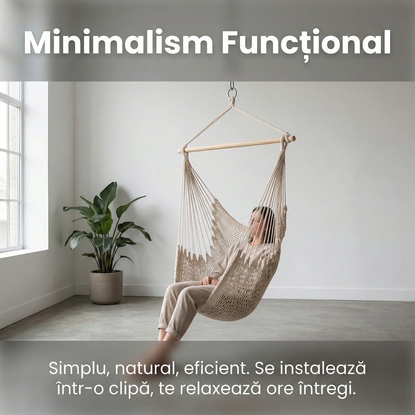 Hamac Brazilian Tip Scaun Suspendat, Bumbac și Poliester, 90x120 cm, Stil Boho, Greutate Maximă 120 kg, Bej