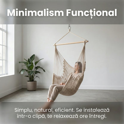 Hamac Brazilian Tip Scaun Suspendat, Bumbac și Poliester, 90x120 cm, Stil Boho, Greutate Maximă 120 kg, Bej