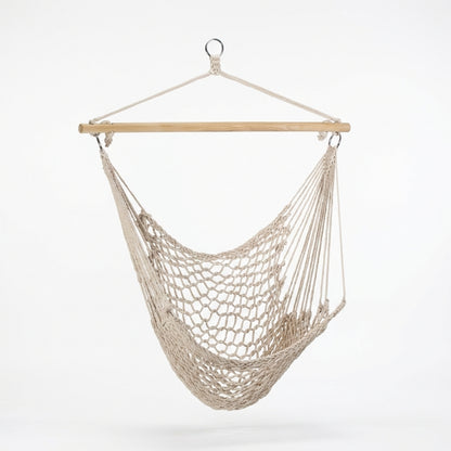 Hamac Brazilian Tip Scaun Suspendat, Bumbac și Poliester, 90x120 cm, Stil Boho, Greutate Maximă 120 kg, Bej