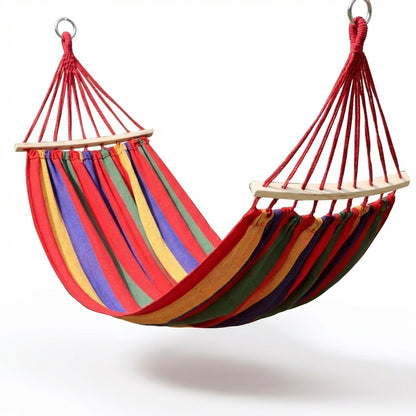 Hamac de Grădină 170x70cm cu Bară de Lemn, Husă Transport și Kit Prindere, Bumbac Respirabil, Multicolor