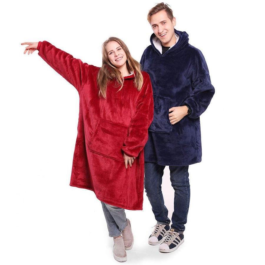 Hanorac-pătură cu glugă și mâneci, reversibil, material fleece, unisex