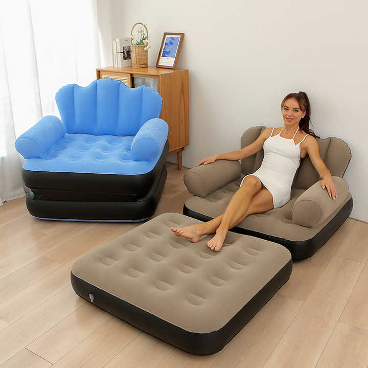 High Quality 5 in 1 Inflatable Sofa Custom Blow Up Inflatable Sofa Bed PVC Flocking Inflatable Lounger Air Sofa