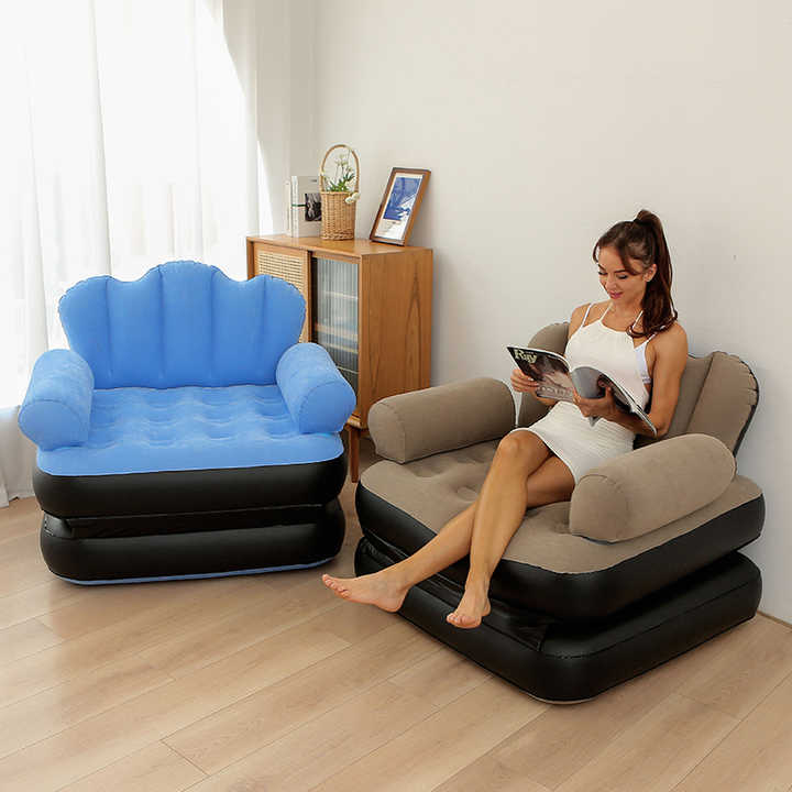 High Quality 5 in 1 Inflatable Sofa Custom Blow Up Inflatable Sofa Bed PVC Flocking Inflatable Lounger Air Sofa