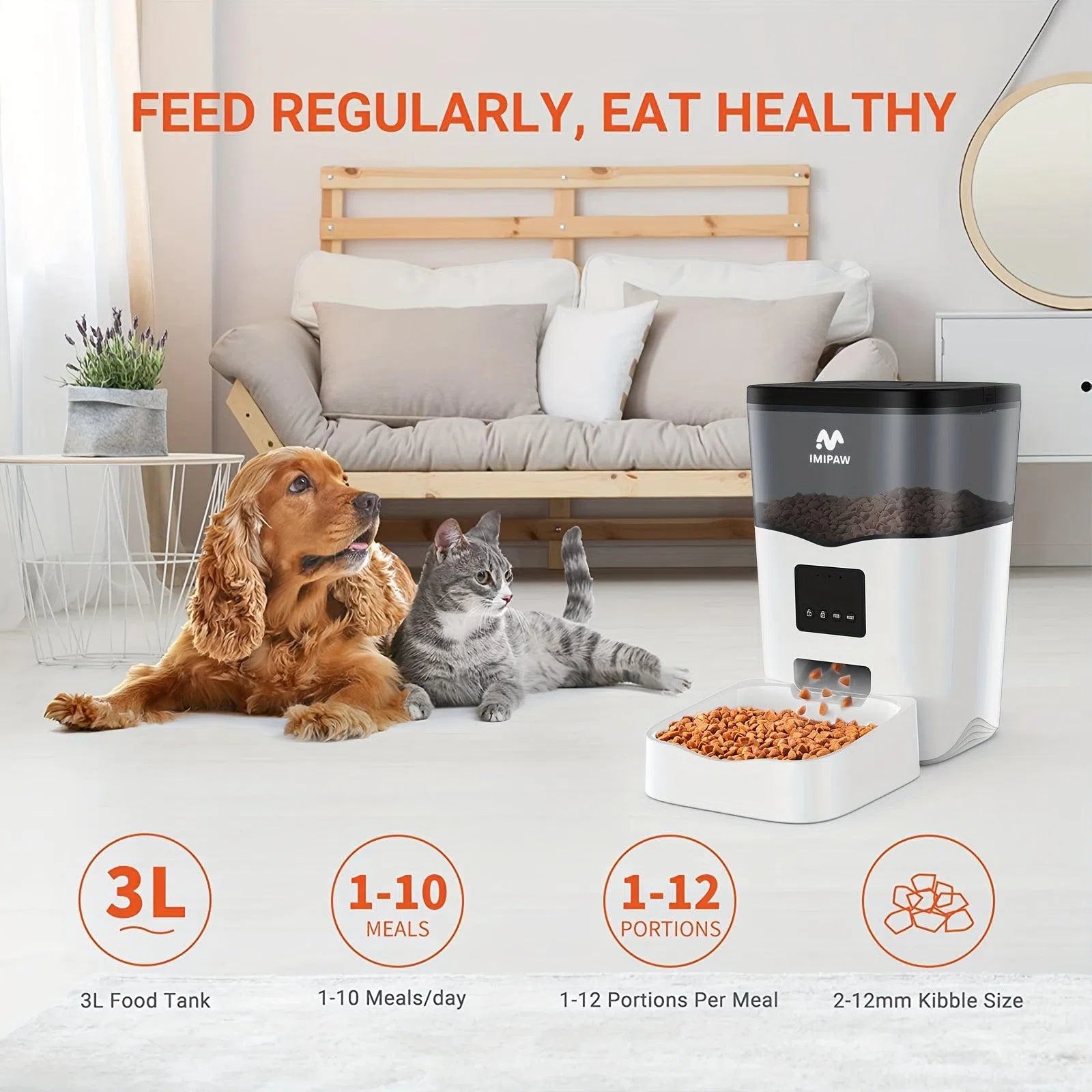 Hrănitor automat pentru animale cu WiFi, 3L, control inteligent prin aplicație, 20 mese pe zi