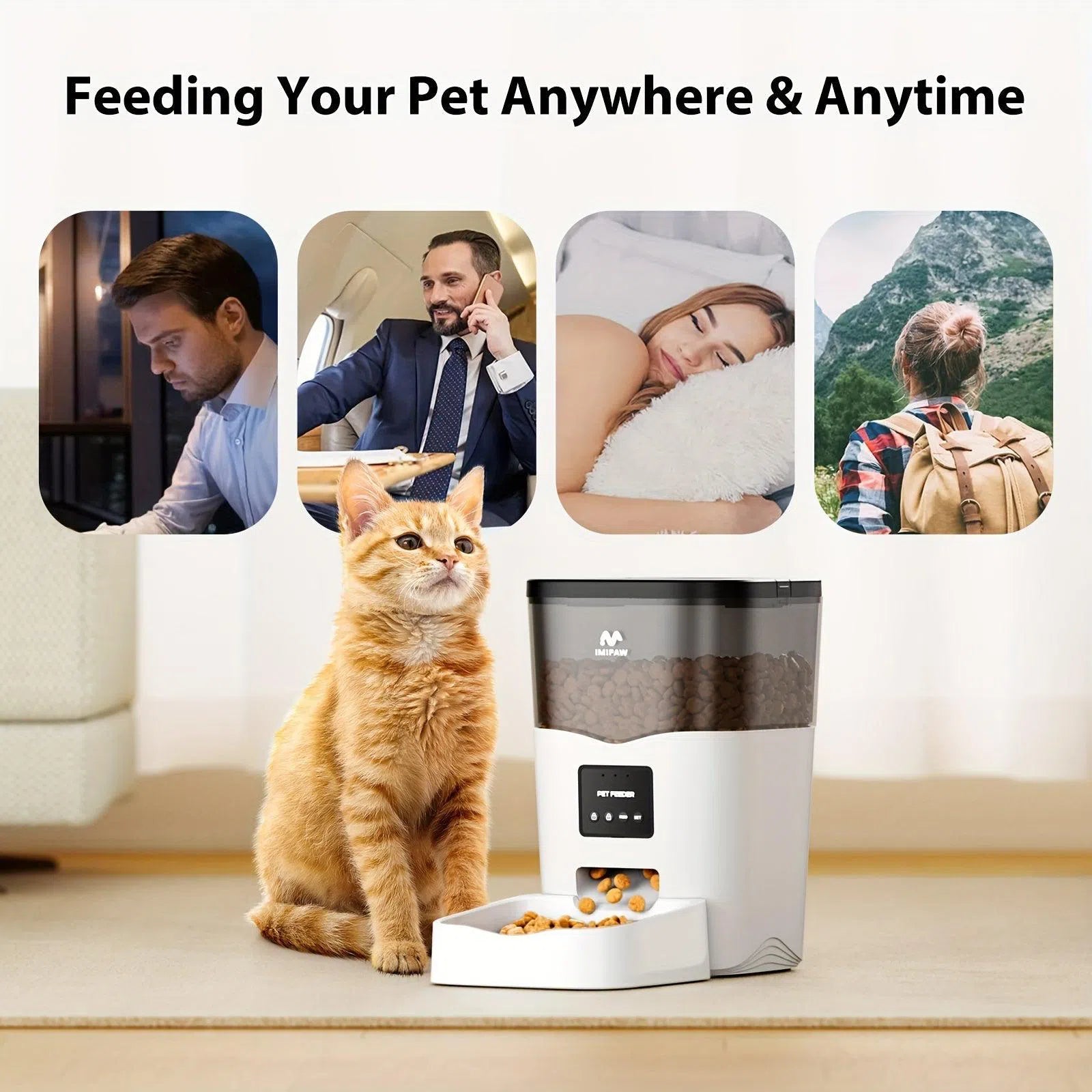 IMIPAW 3L Îngrijitor de animale inteligent Wi-Fi pentru pisici, câini - Distribuitor automat de hrană uscată programabil, 1-10 mese zilnice, Mod dublu de putere, Control APP, Backup baterie, Tensiune de funcționare sigură ≤36V