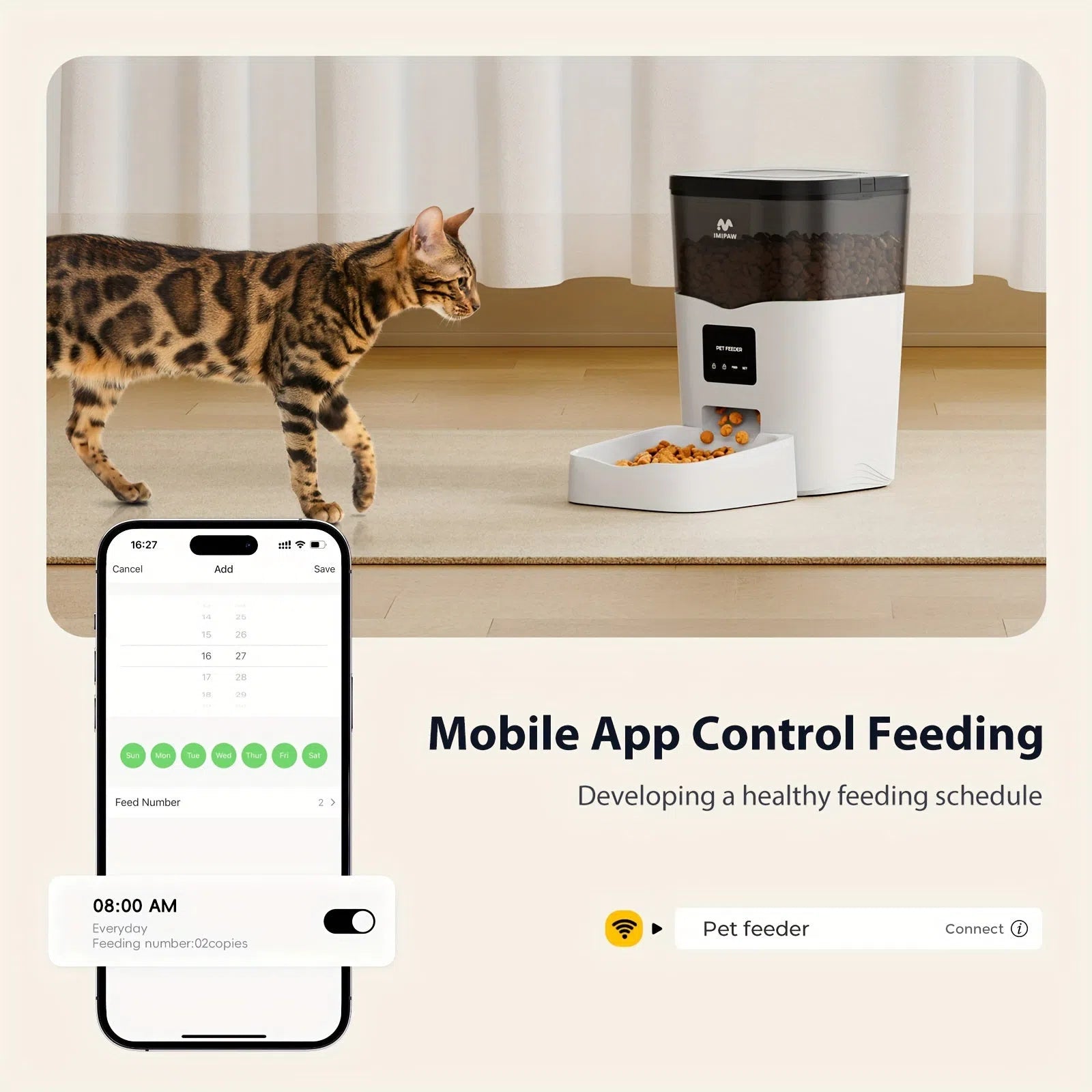 IMIPAW 3L Îngrijitor de animale inteligent Wi-Fi pentru pisici, câini - Distribuitor automat de hrană uscată programabil, 1-10 mese zilnice, Mod dublu de putere, Control APP, Backup baterie, Tensiune de funcționare sigură ≤36V