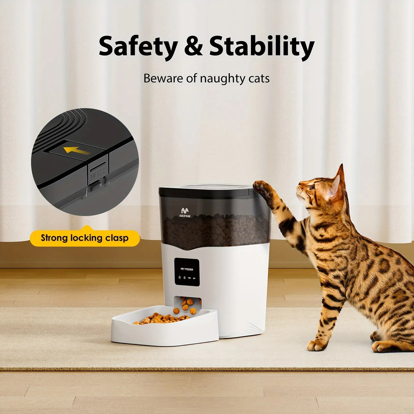 IMIPAW 3L Îngrijitor de animale inteligent Wi-Fi pentru pisici, câini - Distribuitor automat de hrană uscată programabil, 1-10 mese zilnice, Mod dublu de putere, Control APP, Backup baterie, Tensiune de funcționare sigură ≤36V