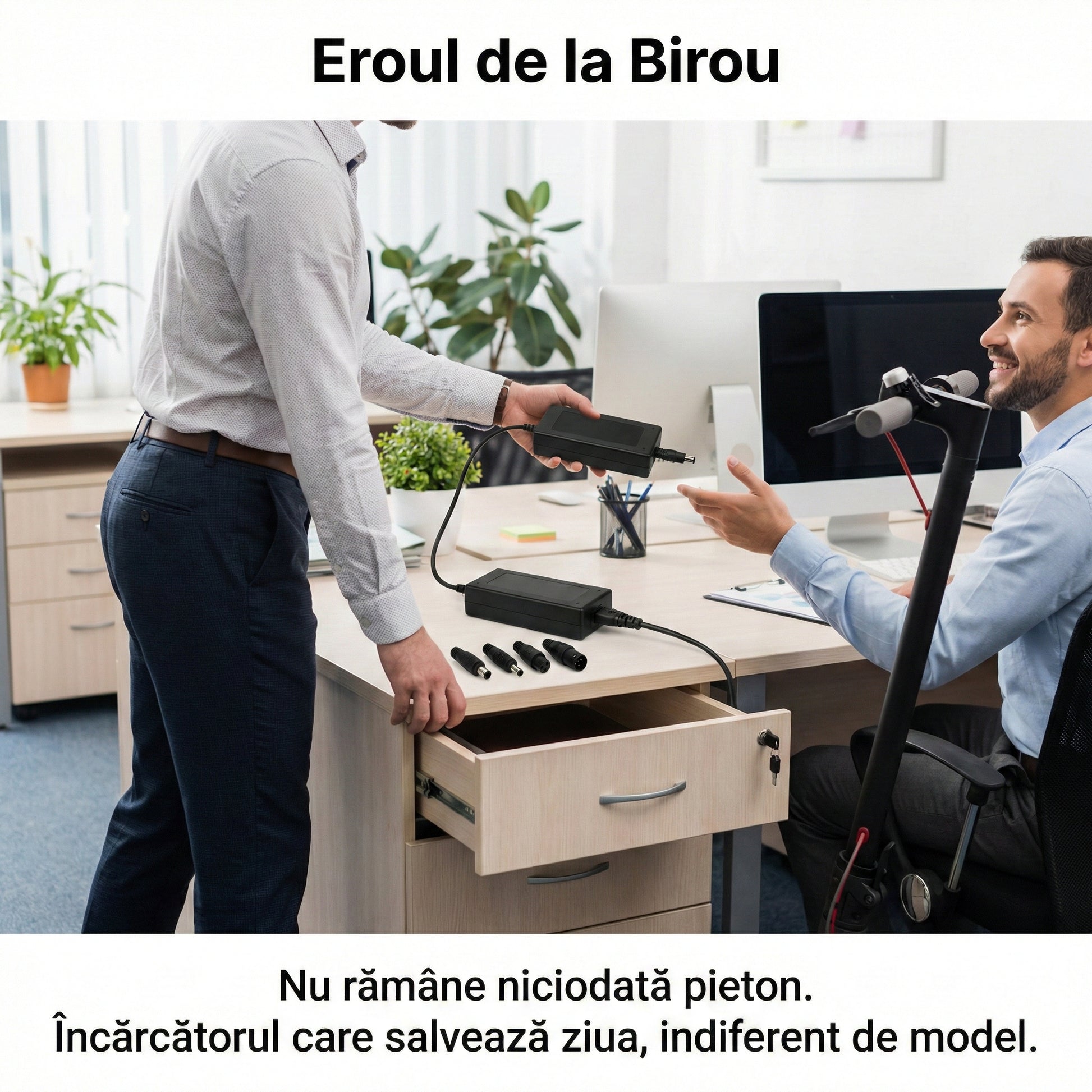 Încărcător Universal pentru Trotinete Electrice și E-Bike, 42V 2A, 5 Conectori Interschimbabili, Protecție Scurtcircuit, Negru