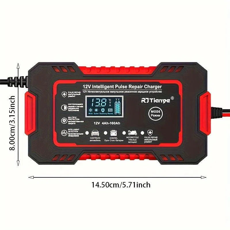 Încărcător inteligent pentru baterii auto 12V 6A, reparație puls, afișaj LCD, priză UE