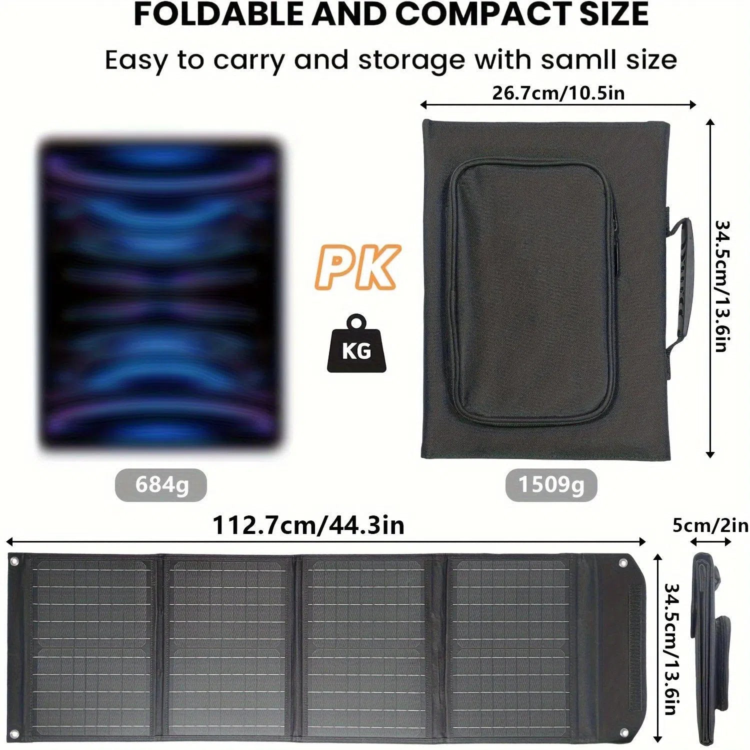 Încărcător solar pliabil de 40W - Baterie solară portabilă cu USB, tip C și ieșire DC