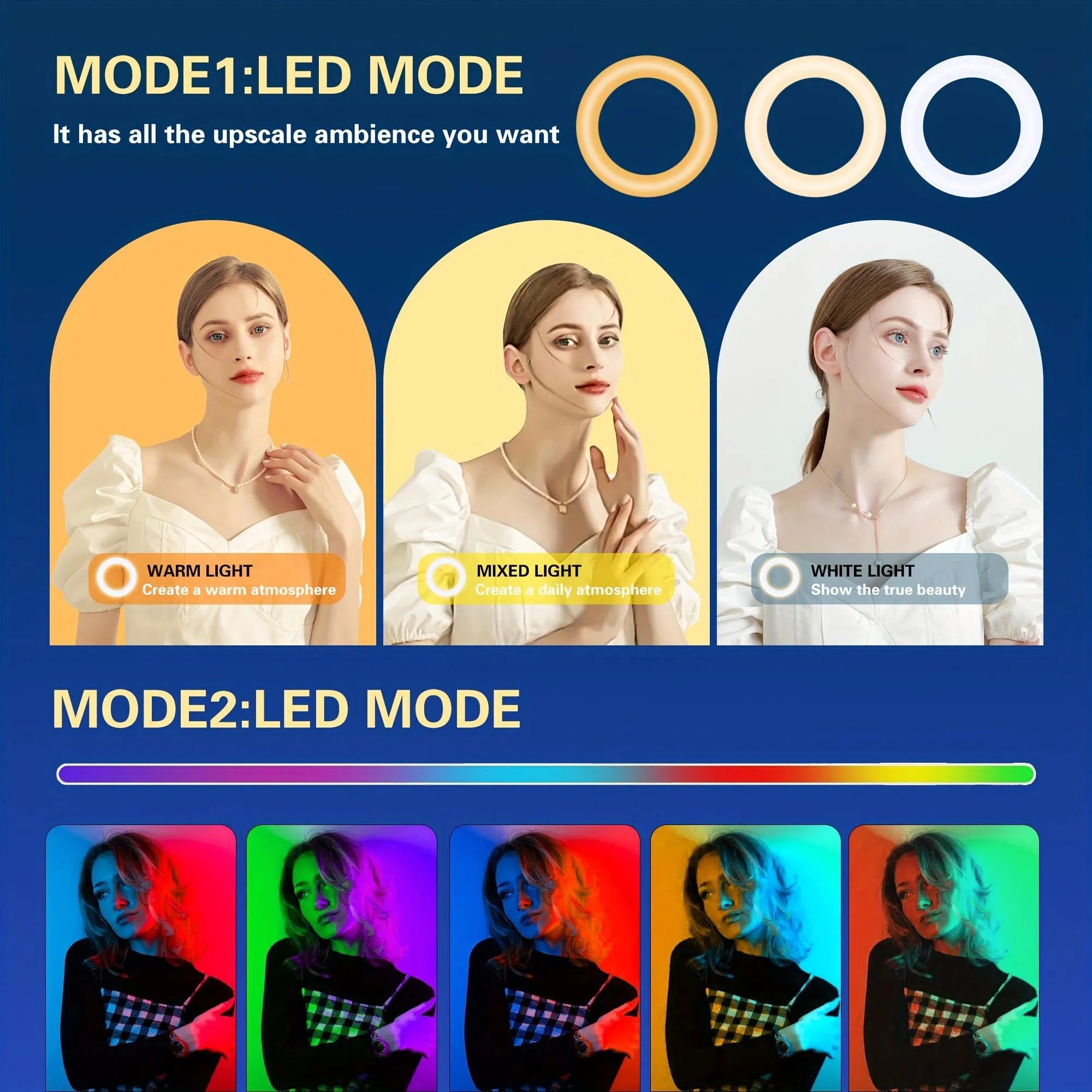 Inel de Lumină LED RGB pentru Selfie cu Trepied și Suport Telefon - Ideal pentru Machiaj, Transmisiuni Live și Video