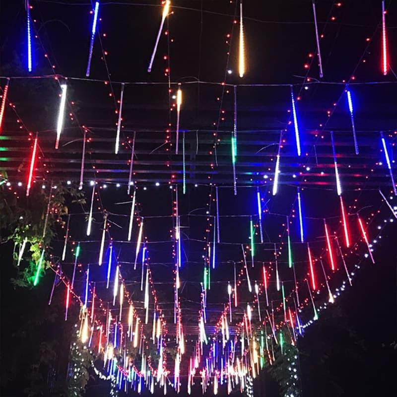 Instalație luminoasă Ploaie de Meteoriți, 10 tuburi LED curgătoare, 50 cm, pentru decor interior și exterior