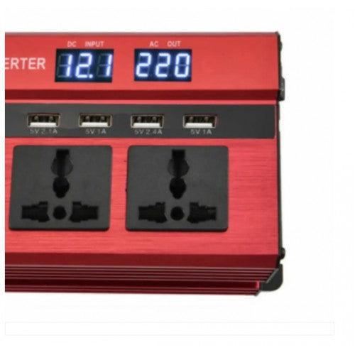 Invertor Auto 1000W, 12V, Cu Display Dublu și 4 Mufe USB, 2 Iesiri, pentru Alimentare