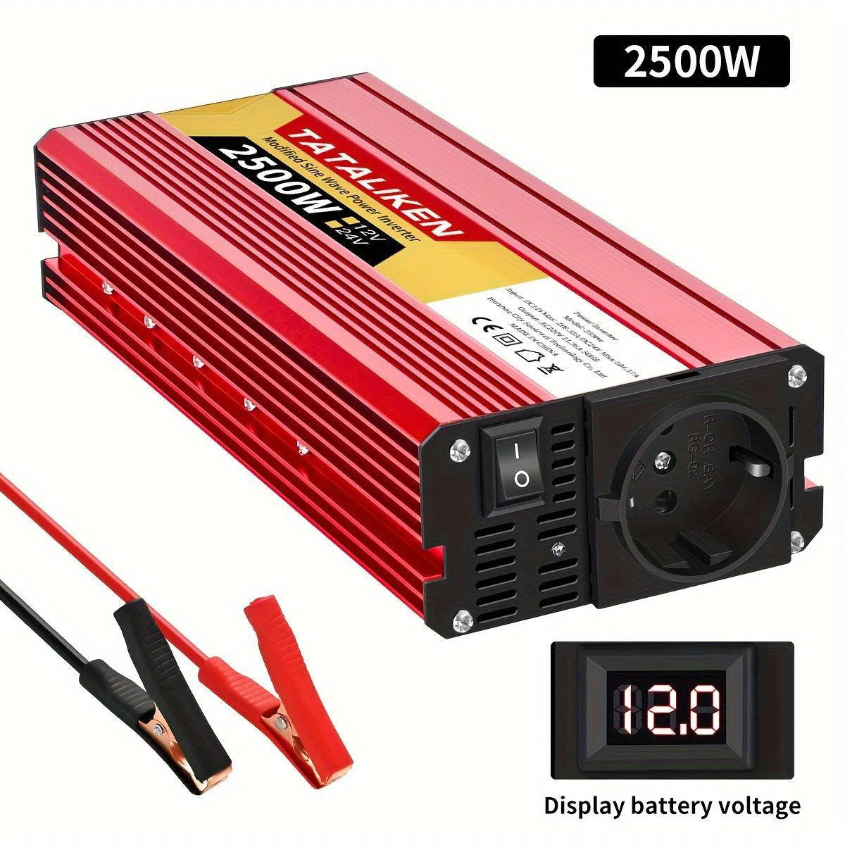 Invertor multifuncțional 2500W-600W pentru mașină, 12V DC la 220V AC, priză auto