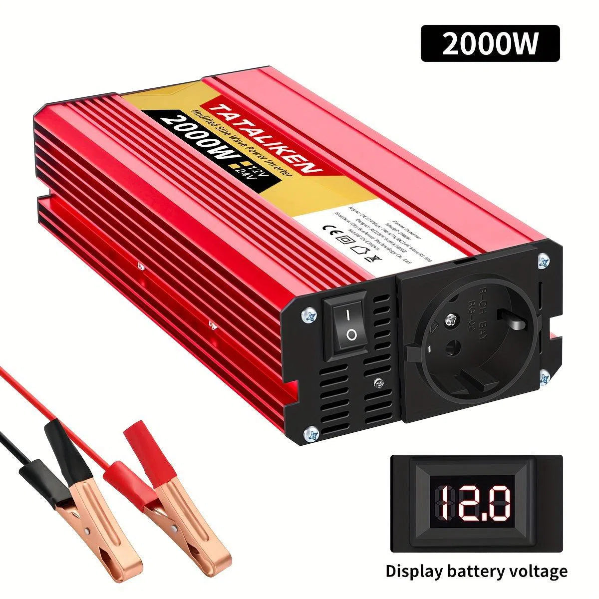 Invertor multifuncțional 2500W-600W pentru mașină, 12V DC la 220V AC, priză auto