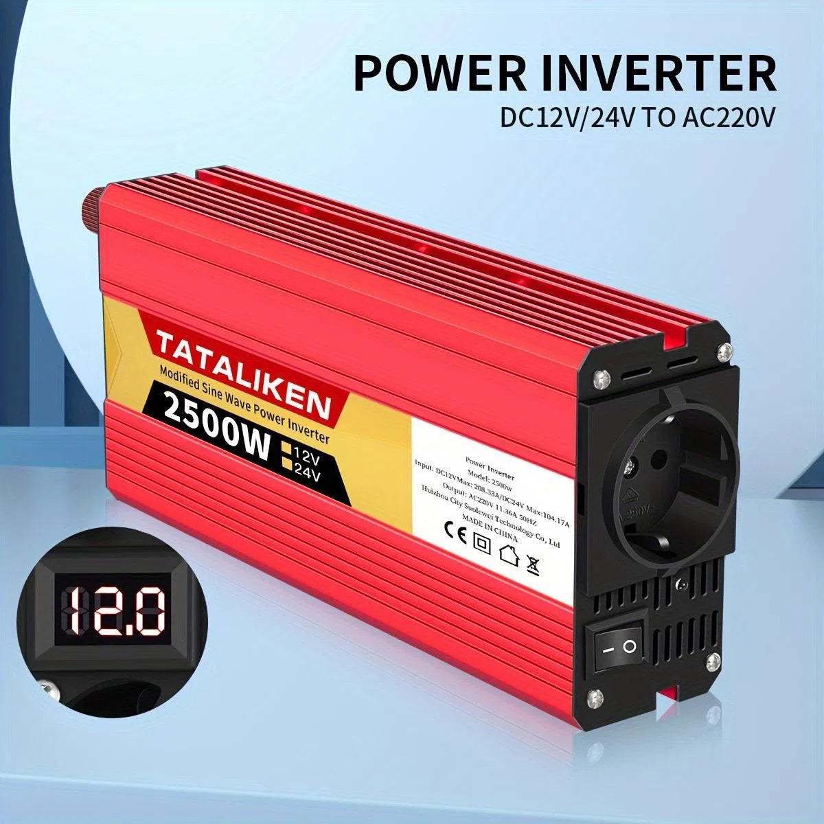 Invertor multifuncțional 2500W-600W pentru mașină, 12V DC la 220V AC, priză auto