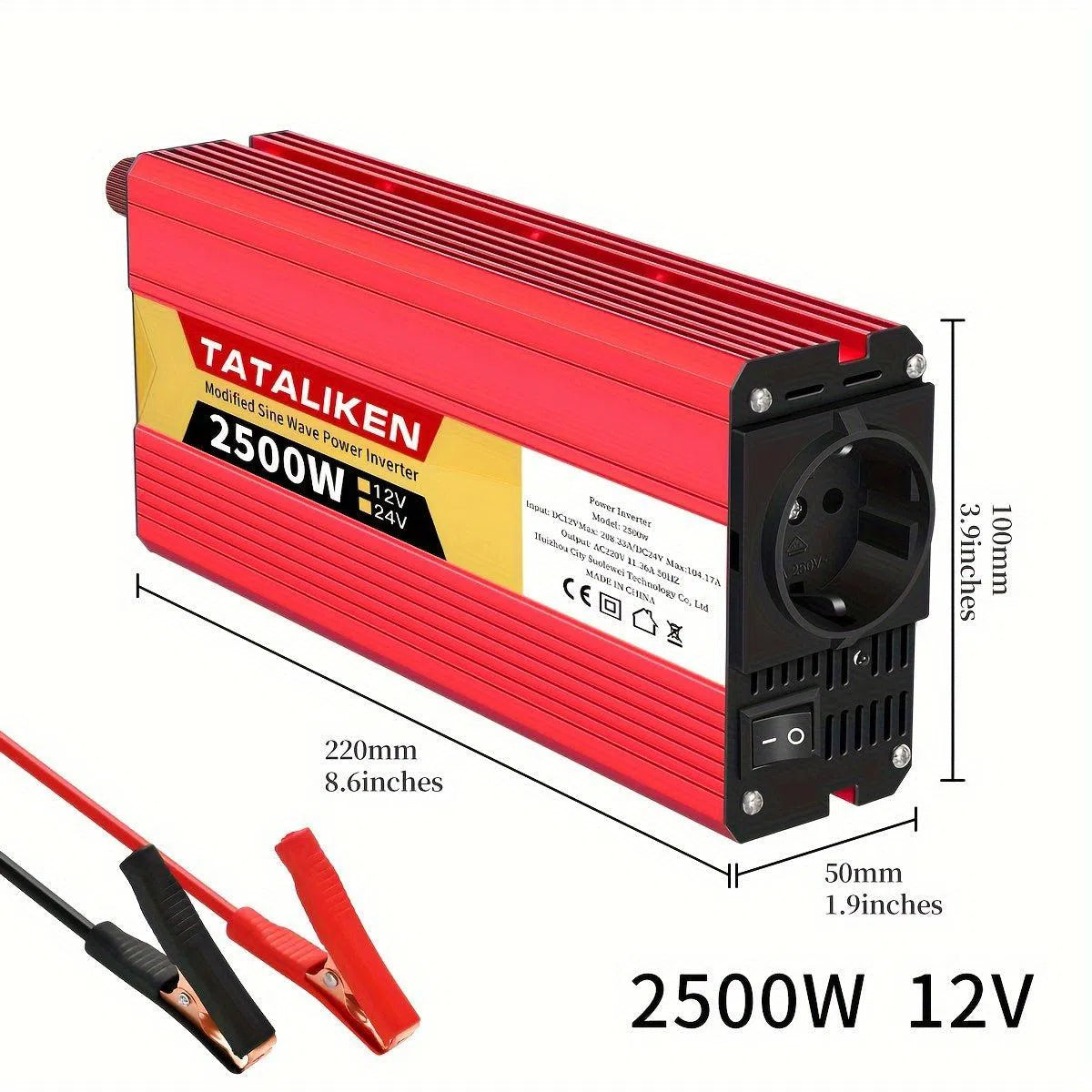 Invertor multifuncțional 2500W-600W pentru mașină, 12V DC la 220V AC, priză auto