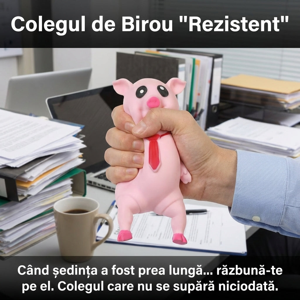 Jucărie Antistres Porcușor Roz Elastic, Material TPR Moale, Design Amuzant cu Cravată, 10x10cm, Cadou Relaxant Copii și Adulți