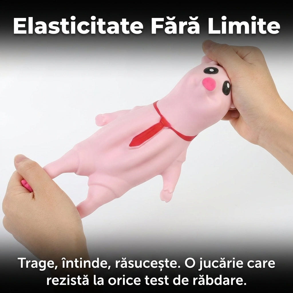Jucărie Antistres Porcușor Roz Elastic, Material TPR Moale, Design Amuzant cu Cravată, 10x10cm, Cadou Relaxant Copii și Adulți