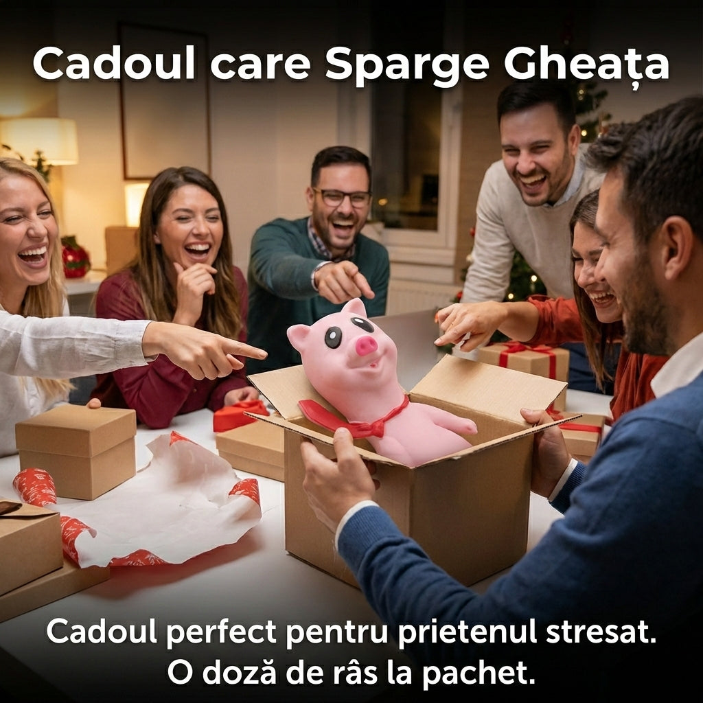 Jucărie Antistres Porcușor Roz Elastic, Material TPR Moale, Design Amuzant cu Cravată, 10x10cm, Cadou Relaxant Copii și Adulți