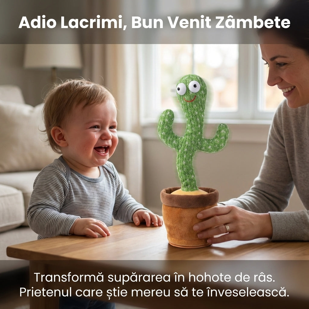 Jucărie Interactivă Cactus Dansator din Pluș, Cântă și Dansează, Alimentare Baterii, Verde