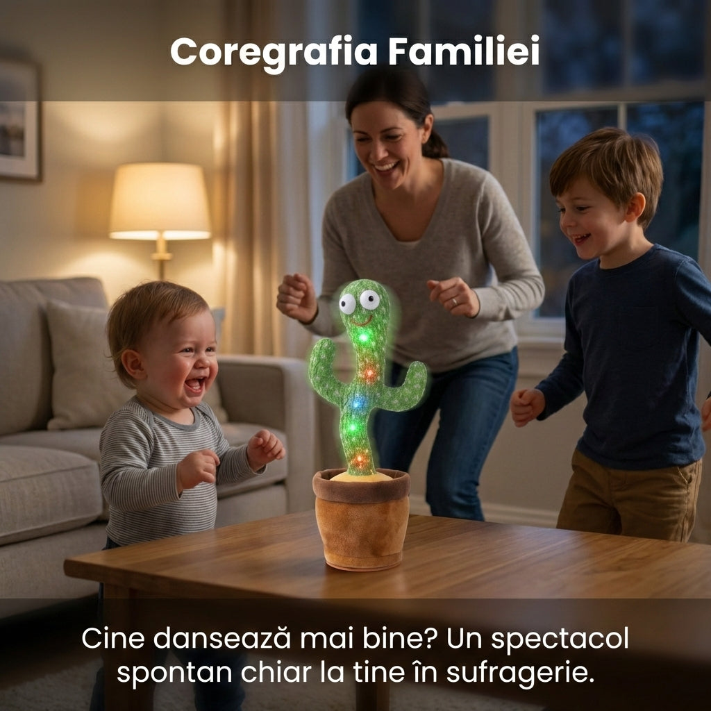 Jucărie Interactivă Cactus Dansator din Pluș, Cântă și Dansează, Alimentare Baterii, Verde