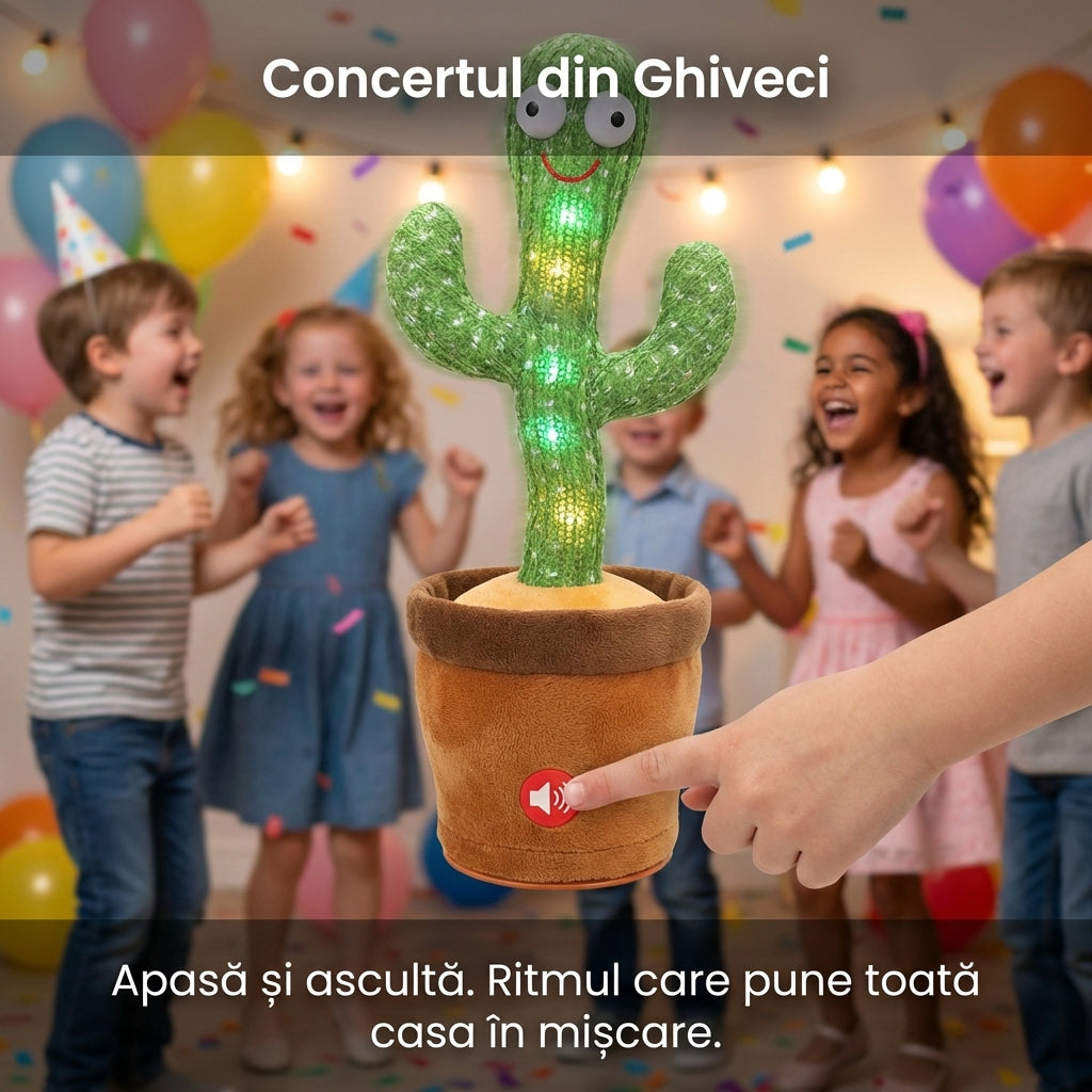 Jucărie Interactivă Cactus Dansator din Pluș, Cântă și Dansează, Alimentare Baterii, Verde