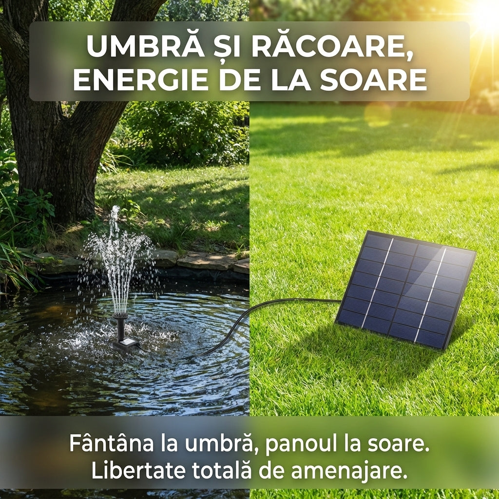 Kit Fântână Solară Premium pentru Grădină, Panou din Sticlă Temperată, Pompă 7V 1.2W, Înălțime Reglabilă
