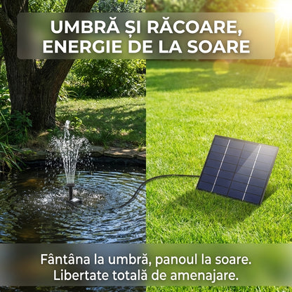 Kit Fântână Solară Premium pentru Grădină, Panou din Sticlă Temperată, Pompă 7V 1.2W, Înălțime Reglabilă